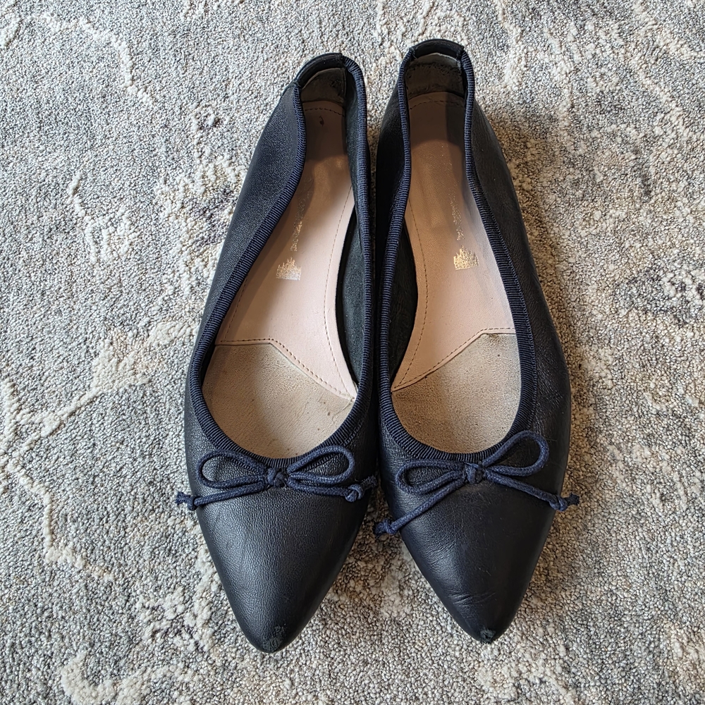 Michelle Lopriore - Navy Point Toe Flats Made In Milan - Size 39 / Size 8.5 US